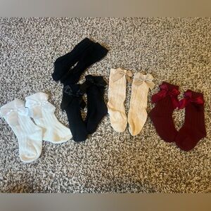 Baby Girls Ribbed Bow Knee-High Socks - White, Black, Cream, Burgundy